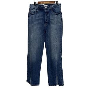 Cello Jeans Straight Leg Women 13 Blue High Rise Button Fly Side Slit Streetwear
